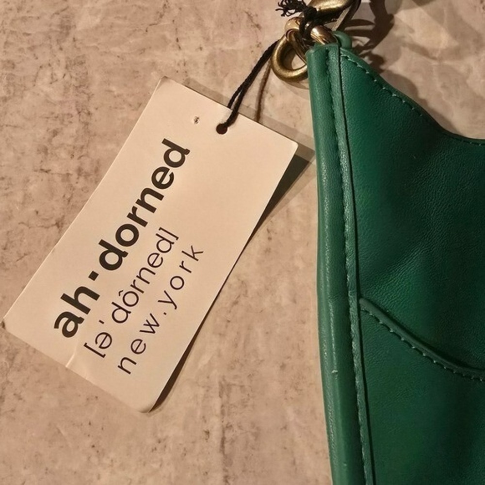 Ahdorned NEW Green Vegan Leather Stripe Crossbody Strap Messanger Bag Preppy - Picture 9 of 10